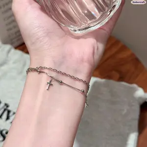 Women’s Layered Cross Bracelet, Double Strand Faith Jewelry, Minimalist Stackable Chain Bracelet, Trendy Unisex Wrist Accessory for Daily Wear, Party, Church, Gift Giving and Casual Outfit Styling