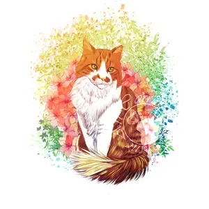 39. Cat Sketch Print - Orange Tabby with Yellow and Green Flowers Sticker