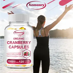 Xemenry Organic Cranberry Supplement Capsules - 1500 mg per serving, 120 capsules per bottle - Gluten, wheat, lactose free