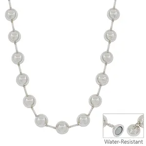 Water Resistant 14MM Silver Beaded with Silver Chain 18" Necklace