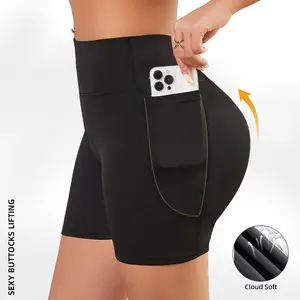 Women's European-American Style High-Waisted 3-in Inseam Bottom Lifting Shorts - Butt Sculpting, Stretchy, Sculpting, Toning Yoga Shorts with Pockets for Fitness, Outdoor Activities, Butt Sculpting Shorts