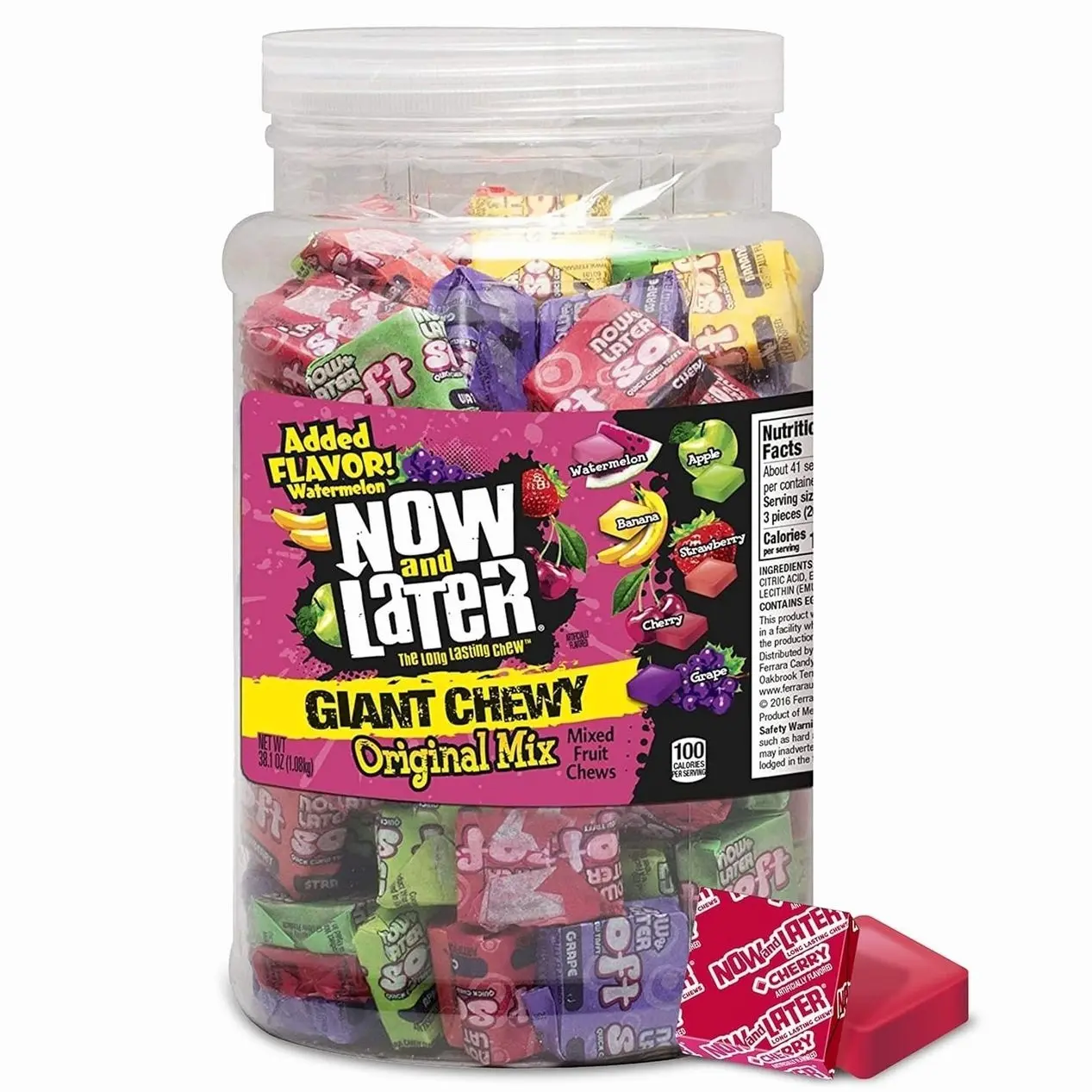 Now and Later Giant Chewy Original Mix Candy, Mixed Fruit Chew Candy, 38 Ounce Tub