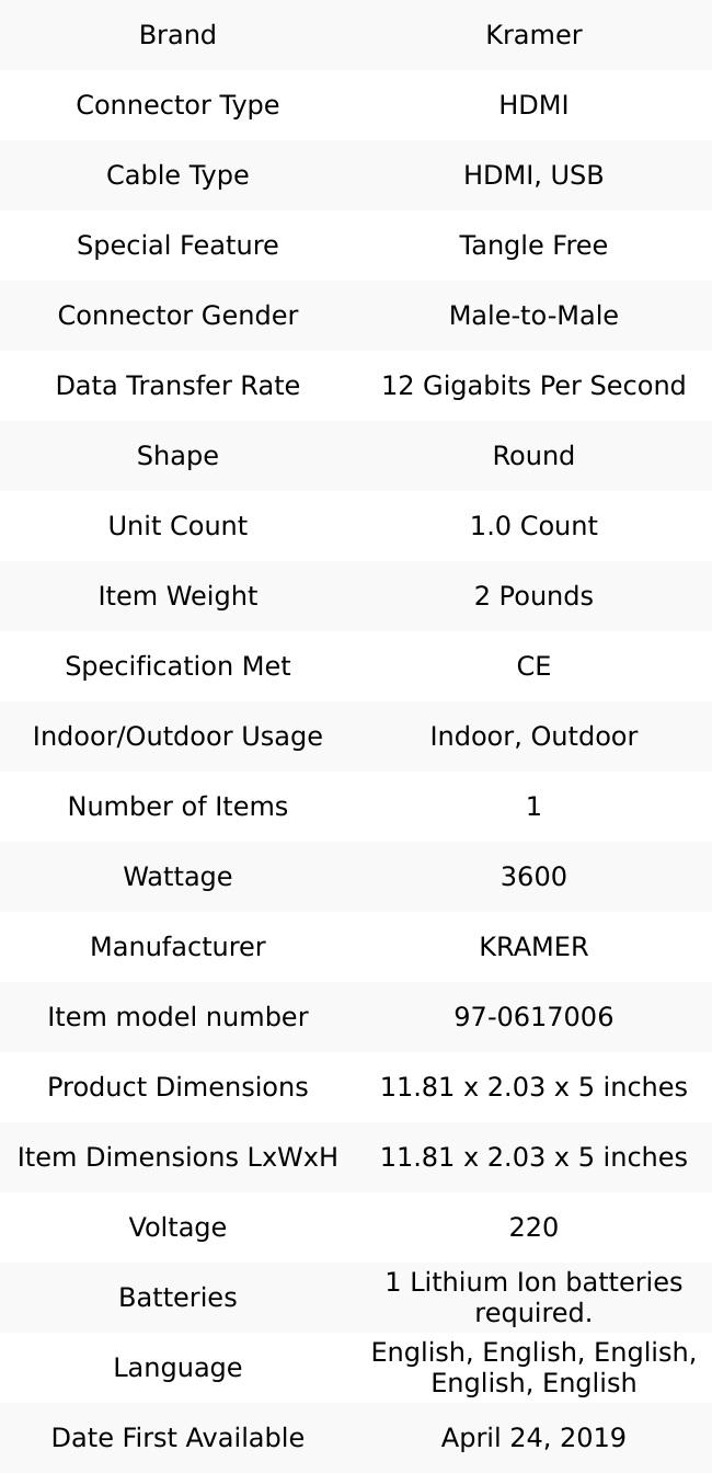 Kramer / USB Cable Type C (M) A HDMI (M) / C-DP-6 USB Cable Type  C (M) to HDMI (M) (C-DP-6) 97-0617006
