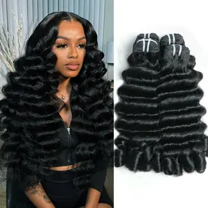15A Megeen Curly Bundles Human Hair Extensions Burmese Loose Deep Wave Raw Hair 100% Human Hair Bundles Weave 4Pcs Full Head Salon Quality With Full End bouncy curl