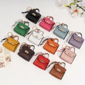 Fashion Bag Charm with Key Ring, Luxury Faux Leather Mini Coin Purse, Multifunctional Pendant for Lipstick & AirPods, Women's Bag Accessory