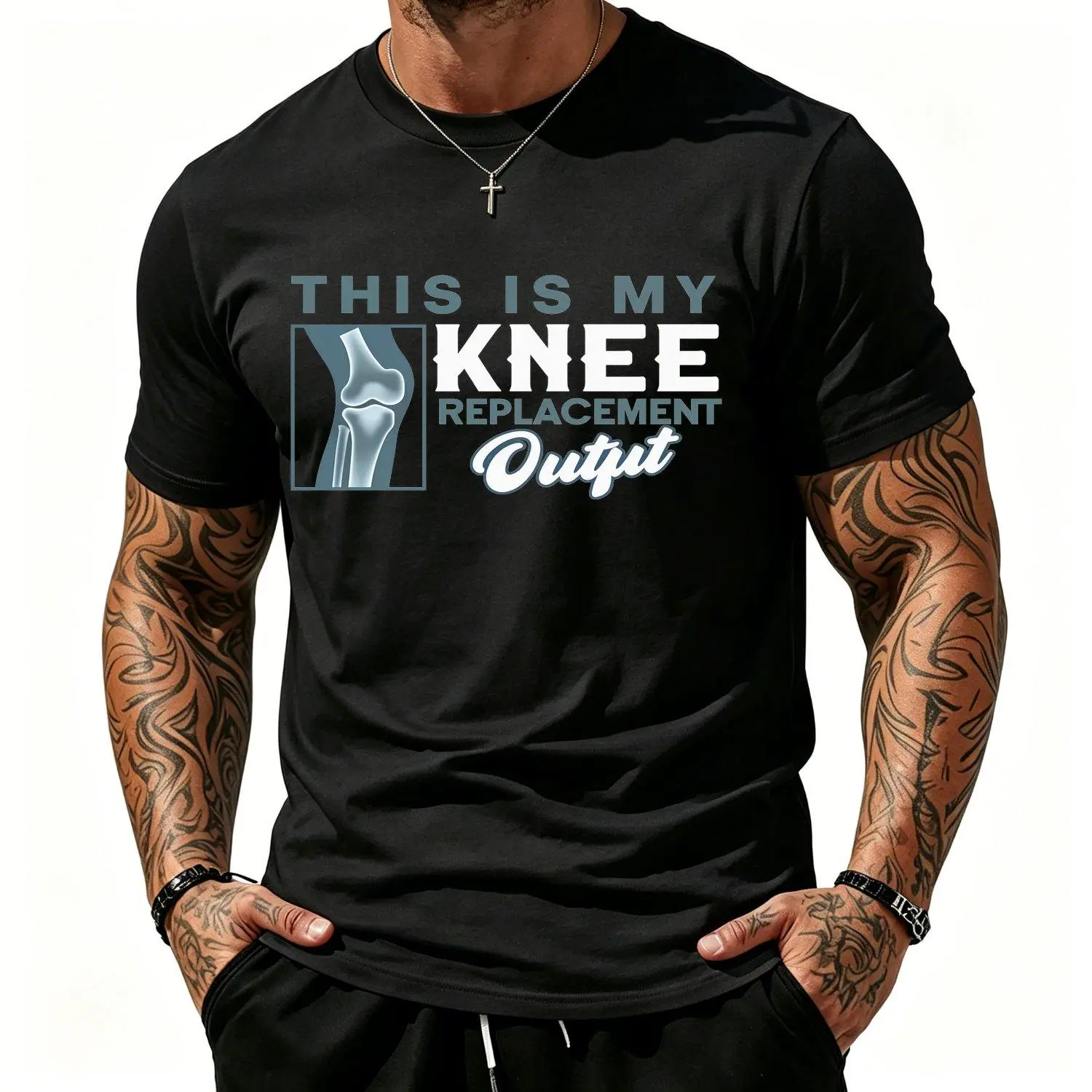 Men's Plus Size Post Knee Surgery Recovery Printed Short-Sleeve T-Shirt - Casual Menswear Tops, Soft, Comfortable, Breathable, All Seasons, Suitable for Gifting & Everyday Wear, Local Warehouse Shipment, Shortsleeve