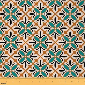 Flower Fabric by The Yard,Vintage Flowers Pattern Upholstery Fabric,Geometric Floral Exotic Style Decorative Waterproof Outdoor Fabric