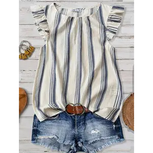 Franclia Women's Spring/Summer Casual Stripe Cap Sleeve Shirt