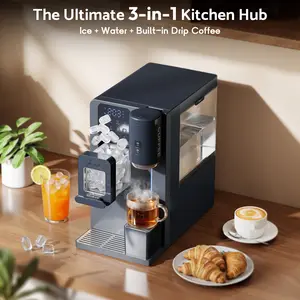 3-in-1 Water Dispenser with Ice Maker – Compact Coffee Brewer, K-Cup Pod Compatible, Hot/Cold/Warm Water, Adjustable Water Volume, Bullet Ice Ready in 8–12 Minutes, for Home & Office