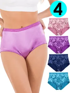 Satin Full Coverage Brief Panties Multi-Pack Shiny Fabric Sexy Panty High Waist Comfort Womenswear Curvy Glossy