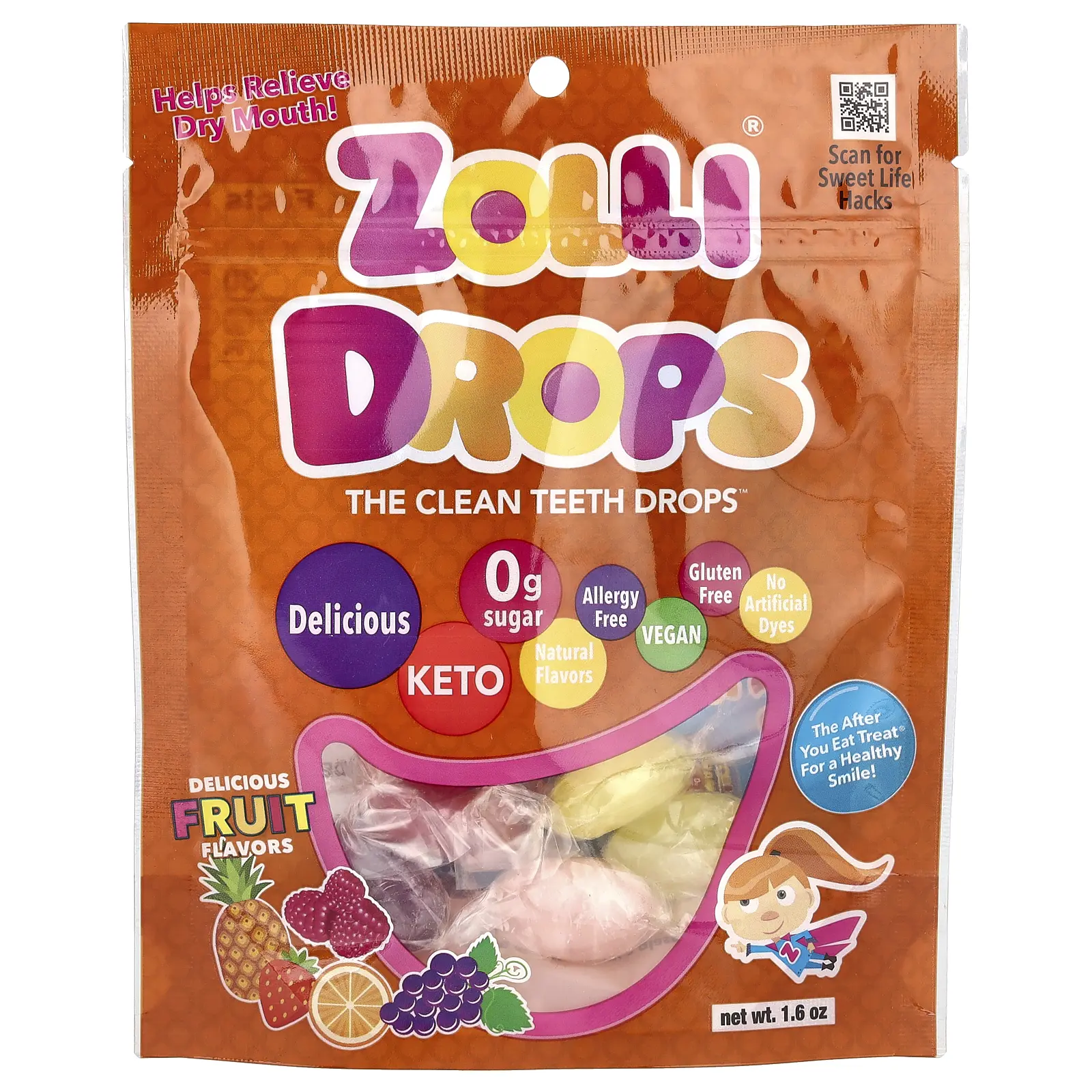Zollipops Zolli Drops, The Clean Teeth Drops, Delicious Fruit, 1.6 oz
