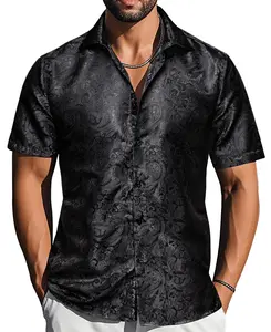 AILISUS Summer Short-Sleeve Shirt Men's Paisley Shirt Floral Jacquard Regular Fit Casual Button Down Menswear For Wedding Party