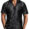 Ailisus Men's Slim Fit Paisley Shirt, Short Sleeve Casual Button-Down Polyester Top for Wedding & Party Wear, Shortsleeve, Men's Casual Shirts, Fabric, Slim Fit Ease, Wash‑Resists Pilling