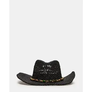 Steve Madden LEI BEADED TRIM WESTERN HAT BLACK