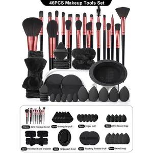 46PCS All-in-One Makeup Tools Set, 20PCS Professional Makeup Brushes with Powder Brush, Highlight Brush, Nose Shadow Brush, Detail Brush, Outline Brush, Eyelash Brush, Foundation Brush and Facial Brush, Multifunctional Complete Beauty Kit for Daily Makeup