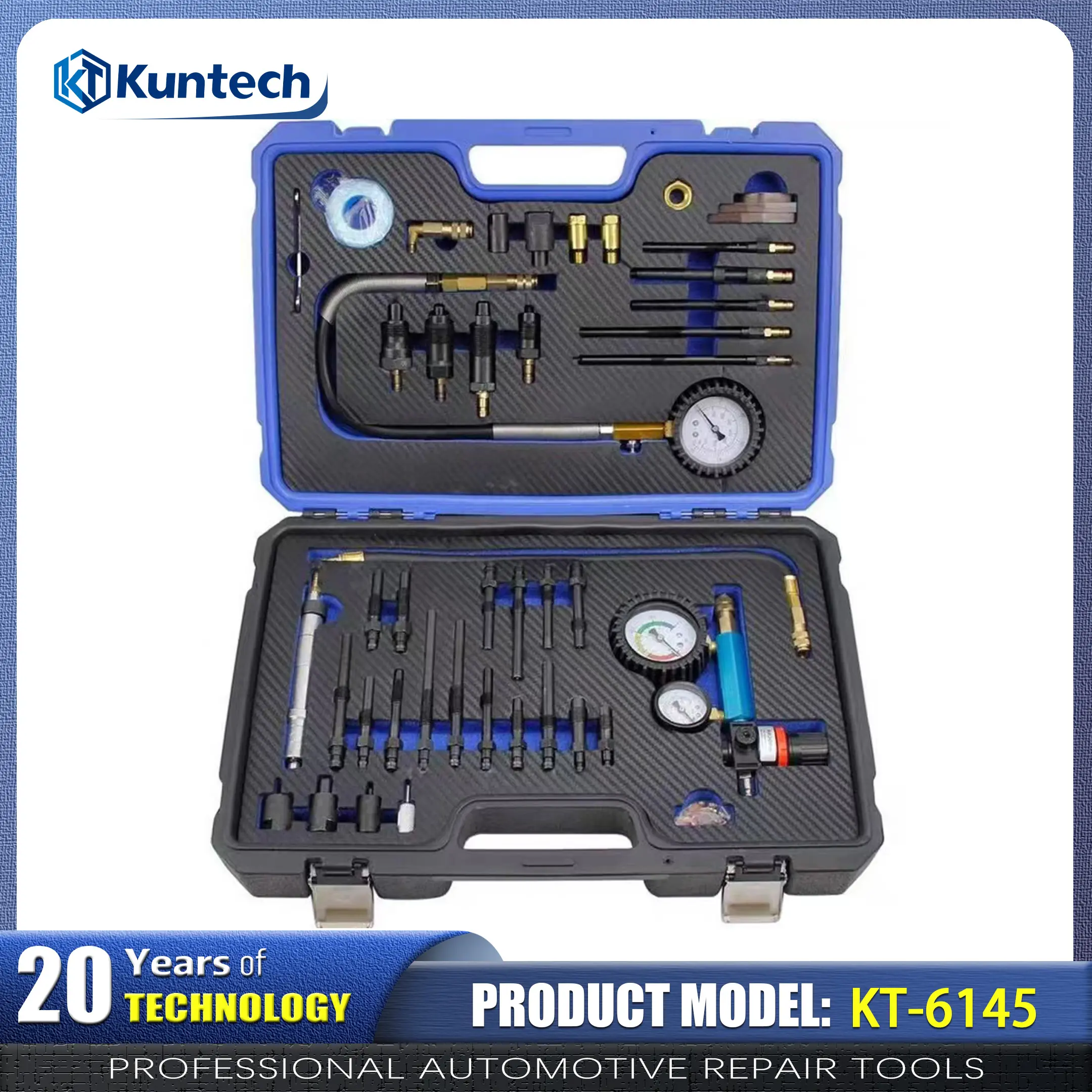 Kuntech KT-6145 Universal Cylinder Pressure Gauge Tool Set | Diesel & Gasoline Engine Compression Tester Kit for All Vehicle Series
