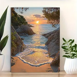 1pc, [2D Flat] with Frame, 12x16inch Serene Sunset Canvas: Milia Beach Skopelos Island Seascape - Coastal Wall Art for Home & Office, 2D Flat, Perfect for Room Decor	