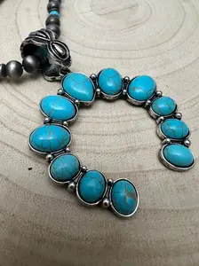 Western Faux Naja Pearl Squash Blossom Necklace — 27 Inch Southwestern Statement