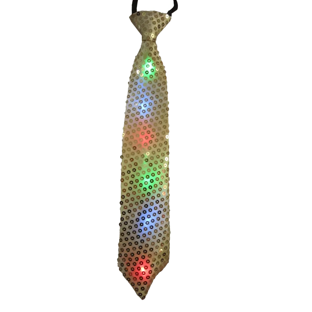 Gold Tie with LED Flashing Lights | Necktie with 6 Multicolor Bulbs & 3 Light Modes – One Size Fits Most - Costume Accessory For Halloween, Birthday, Theme Party