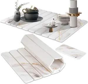 2 count | Large Stone Drying Mat for Kitchen Counter | Quick Dry Stone Mat with Sink  | Collapsible Dish Drying Stone | Super Absorbent Stone Mat | Diatomaceous Earth Mat | 24"(L)15"(W)