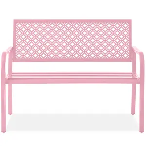 Best Choice Products Indoor Outdoor Steel Garden Bench w/ Geometric Backrest, Foot Levelers