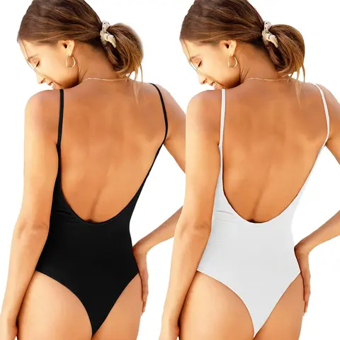 Women Invisible Low Back Bodysuit Tummy Control Shapewear Backless Body Shaper Thong Tank Top Fit Compression Womenswear