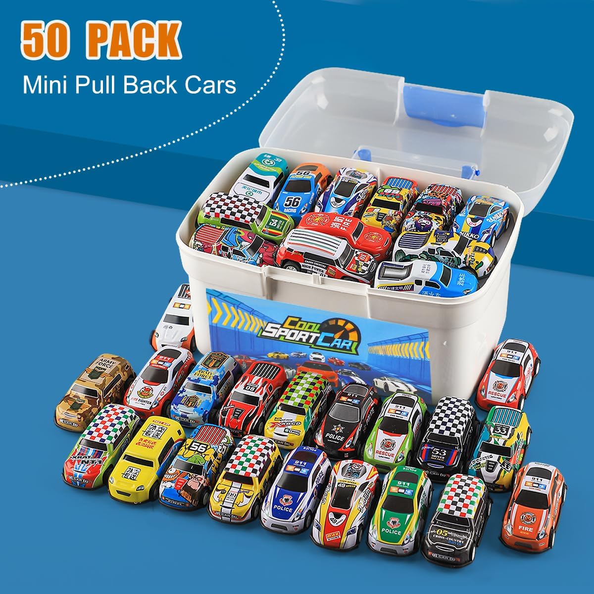 50 Pcs Pull Back Cars Toys for Kids | Mini Race Cars Bulk Set for Party Favors, Classroom Prizes, Treasure Box | Small Car Toys for Boys Girls Toddlers | Christmas Stocking Stuffers, Easter Egg Stuffers