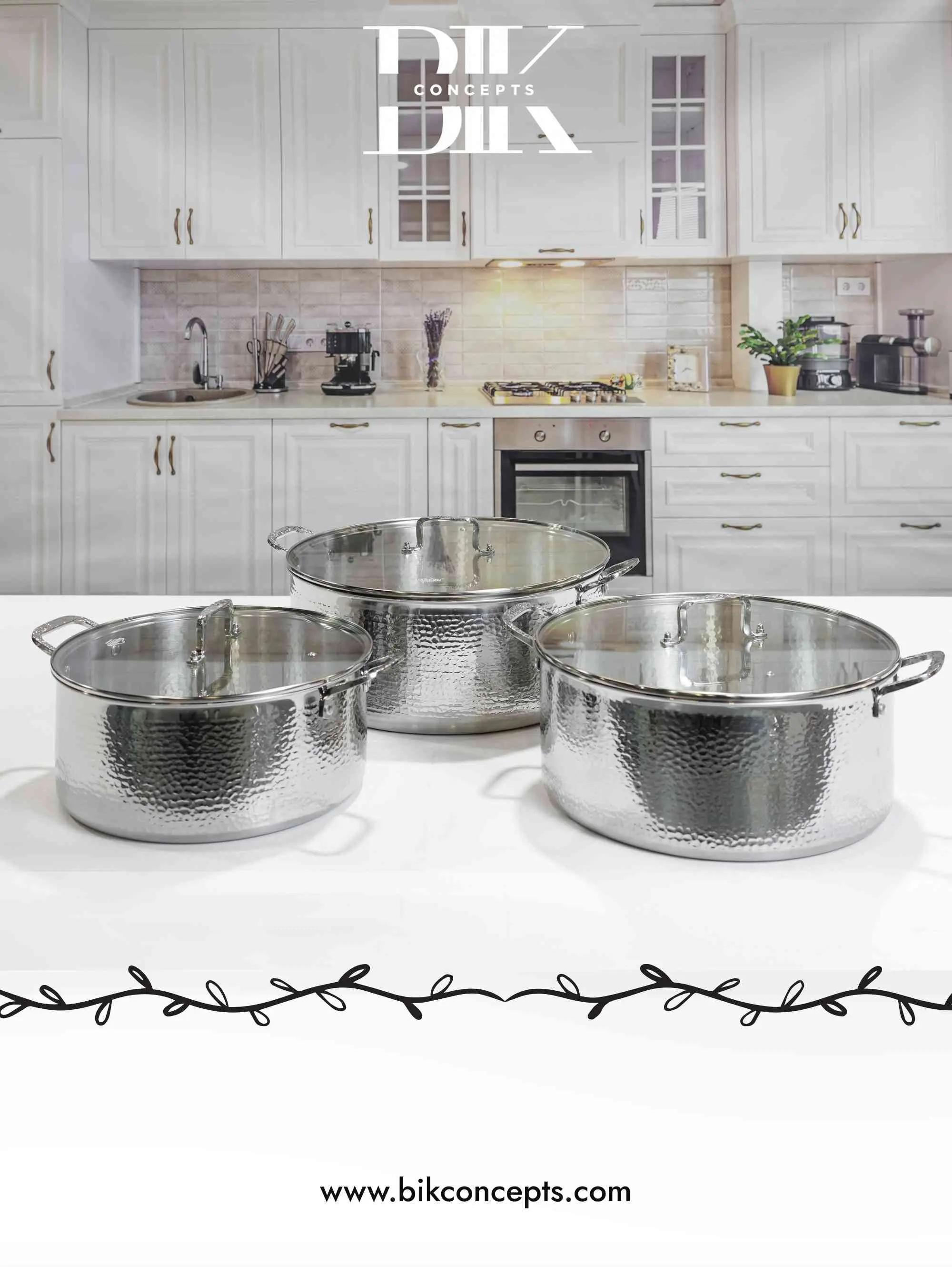 6-Pc Hammered Silver Triply Stainless Steel Cookware Set, Heavy-Duty Induction Pot Set with Glass Lids and Handles, Home Cooking