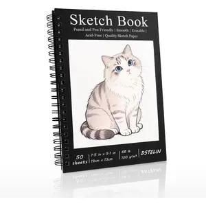 1 Pack Spiral Bound Sketchbooks (100 GSM Sketch Paper), 50 Sheets per Pack, 7.5" x 5.1" Sketchbook with Black Hard Cover for Painting, Drawing and Sketching