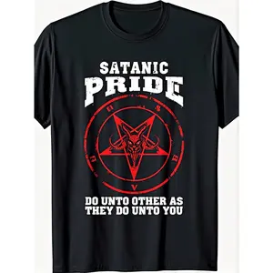 [100% Cotton] 100% Cotton Men'S Satanic Pride Baphomet Devil T-Shirt, Occult Symbol with Baphomet Face And Inverted Pentagram, Soft Loose Fit Gothic Streetwear Tee Suitable for Occult Events, Edgy Gift, Cropped Same Style for Men And Women