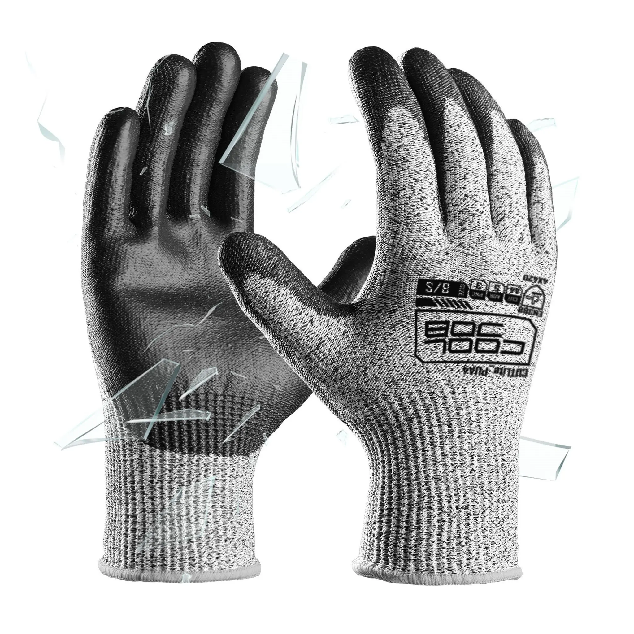 COOLJOB ANSI A4 Cut-Resistant Safety Work Gloves - 13-Gauge Knit Breathable Shell, Anti-Slip Grip, Elastic Long Cuff, Easy to Maintain, Hand Washable, Ideal for Warehouse, DIY Home Improvement, Carving, 12 or 120 Pairs
