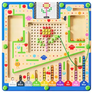 Magnetic Color and Number Maze - 2 in 1 Wooden Magnetic Board for Montessori Fine Motor Activities with Color and Number Tracking