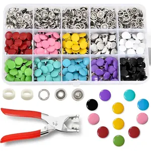 XLYAXOP 200 Sets Snap Button Kit with Press Pliers Fastener Tool, 803Pcs 9.5mm Metal Snaps for Fabric and Sewing in 10 Solid Colors, Durable Snap Buttons for DIY Crafting and Clothing