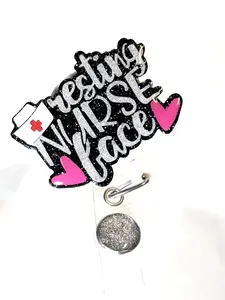 Resting Nurse Face Badge Reel, 2”, Retractable Swivel Alligator Clip, Nurse, RN, LPN, CNA, NP, Nurse Accessory