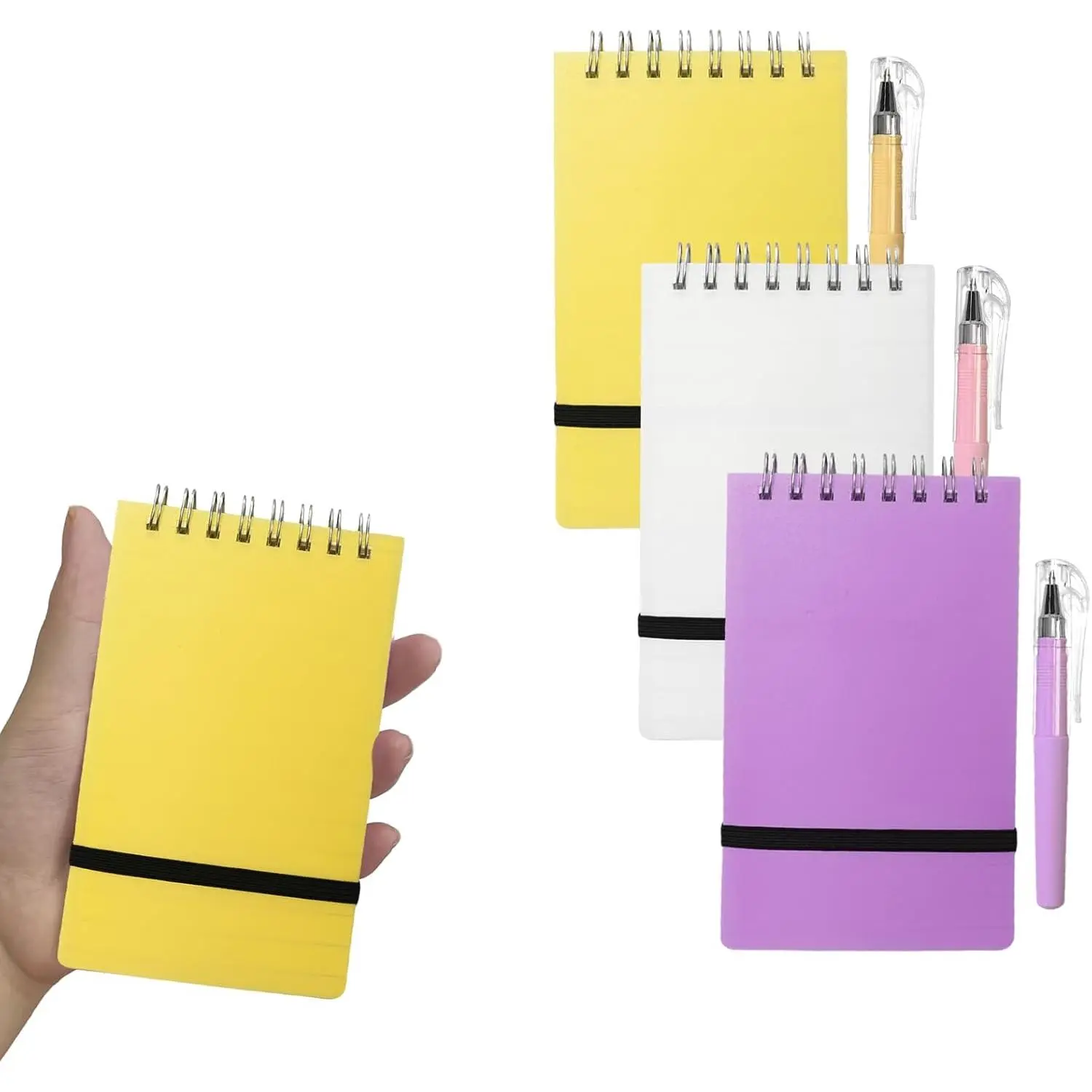 3 Pack Pocket Notebook Journals, 5.1 inches x 3.1 inches 100 Pages Small Notepad Notebooks for Note Taking, Thick Lined Paper, Small Spiral Notebook With Pen (, Yellow, White)