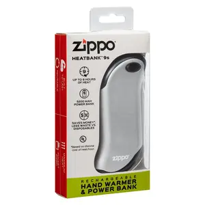 212 MAIN Zippo Manufacturing 2021N Heatbank 9S Rechargeable Hand Warmer - Silver, Portable Power Bank for Outdoor Warmth