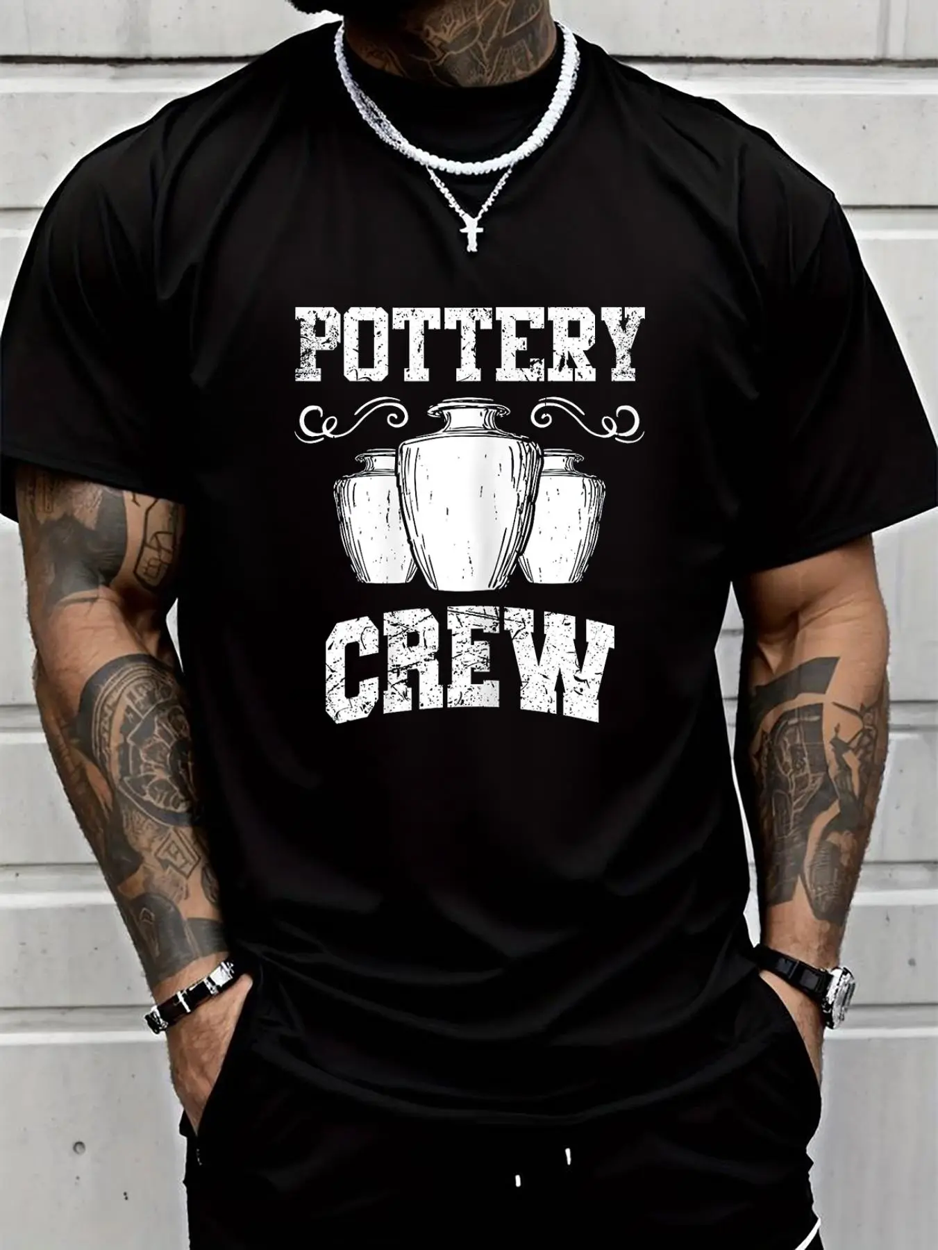 100% cotton Pottery Crew Funny Pottery Lovers Ceramics Artist Gift T-Shirt Men Graphic T-Shirt Cotton Print short Sleeve Casual Top, Summer Tee Mens Tops