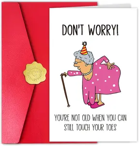Don't Worry Slogan Graphic Birthday Card With Envelope Funny Greeting Card for Mom Grandma Sister Friends Party Holiday Fun 8 x 5.3 inch White Cardboard