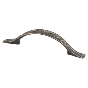 212 MAIN Berenson 128 mm CC Art Nouveau Pull, Verona Bronze Finish, Leaf Embossed Design, Zinc Base Door Hardware