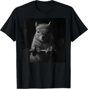Workout Squirrel Lifting Dumbbell In Gym With Headband T-Shirt