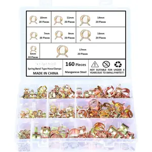 160 count Spring Band Hose Clamps Assortment Kit,  Line Hose Clamps for  Vacuum Hose, Low  Air Clip Strap Clamp, 8 Sizes (6mm-17mm)