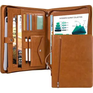 Leather Padfolio Portfolio Binder, Zippered Padfolio with Handle for Men Women, A4 Letter Size Business Binder, Padfolio Folder Organizer for Interview Notebook Tablet
