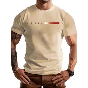 Men's Letter Print Short Sleeve T Shirt Round Neck Summer Casual Tee Tops
