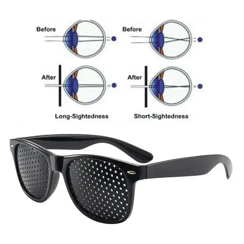 Unisex Full Rim Pinhole Vision Aid Glasses - Polycarbonate (PC) Plastic Frame, Anti-Myopia, Astigmatism & Strabismus Correction, Eye Fatigue Relief, Improved Vision Support (Single Item)