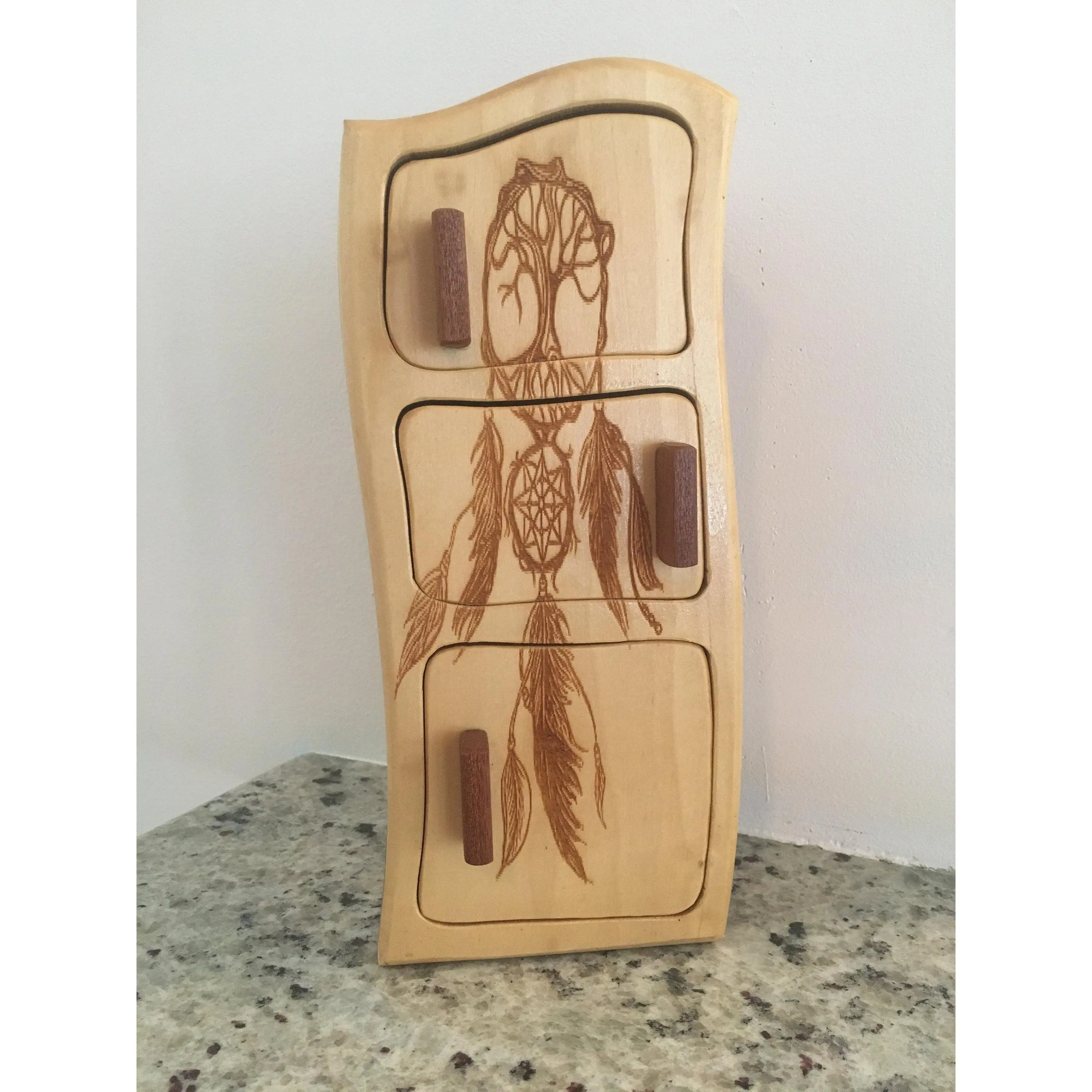 Solid Wood Box W/Drawers - Dreamcatcher, Jewelry Box, Handcrafted, Custom Box, Personalized Box, Handmade, Box, Stash Box