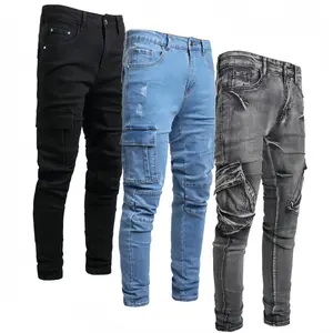 JUNBAOSS Men's Multi Pack Slim Fit Stretch Jeans Cargo Skinny Jeans for Men, Distressed Straight Leg Fashion Casual Comfort Flex Waist Denim Pants, Menswear Trouser Streetwear Jean with Plain Pockets