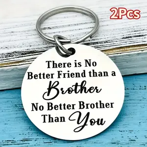 2Pcs Unique Metal Keychain - Inspirational Birthday Gift for Brother, Creative Backpack Pendant, Bag Charm, Graduation Gift, Family Token, Party Favor with Heartfelt Message