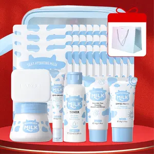 Milk Skin Care Set, 1 Set Moisturizing Beauty Kit, Moisturizing Revitalizing Set Including Wash Bag, Milk Soap, Toner, Eye Cream, Face Cream, Sunscreen, Hand Wax, Cosmetic Bag, Body Care Sets