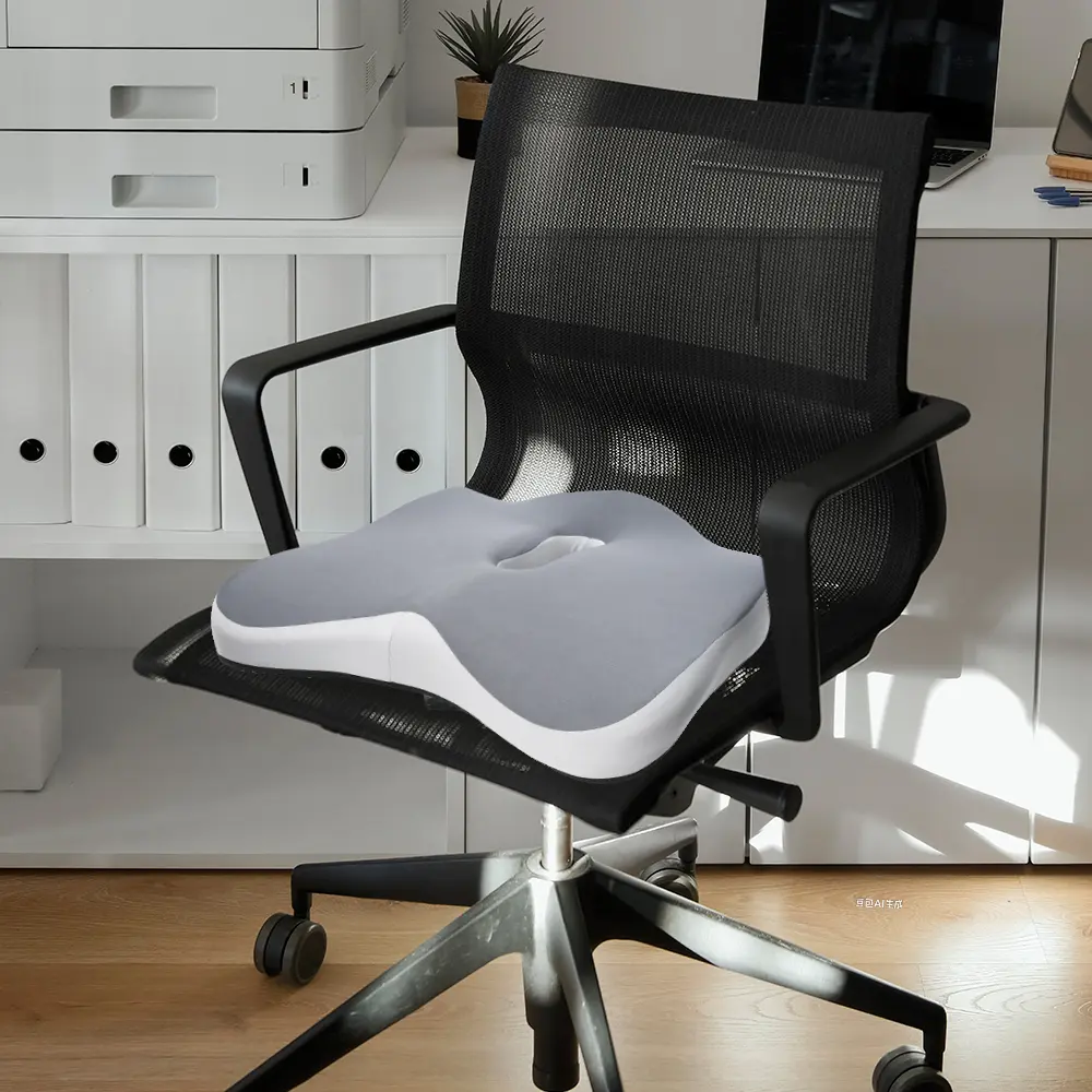 7.5cm Thick Ergonomic Memory Foam Seat Cushion - W-Groove Vent Milk Cotton Cover, Anti-Slip Bottom, Contoured Wedge Posture Aid for Tailbone & Sciatica Pain, Ideal for Office Chair, Home Sofa, Party Gift
