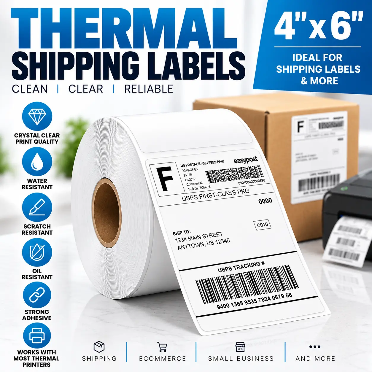 4x6 Thermal Shipping Labels – Perforated, Strong Adhesive, 2 Rolls of 250 (500 Total)